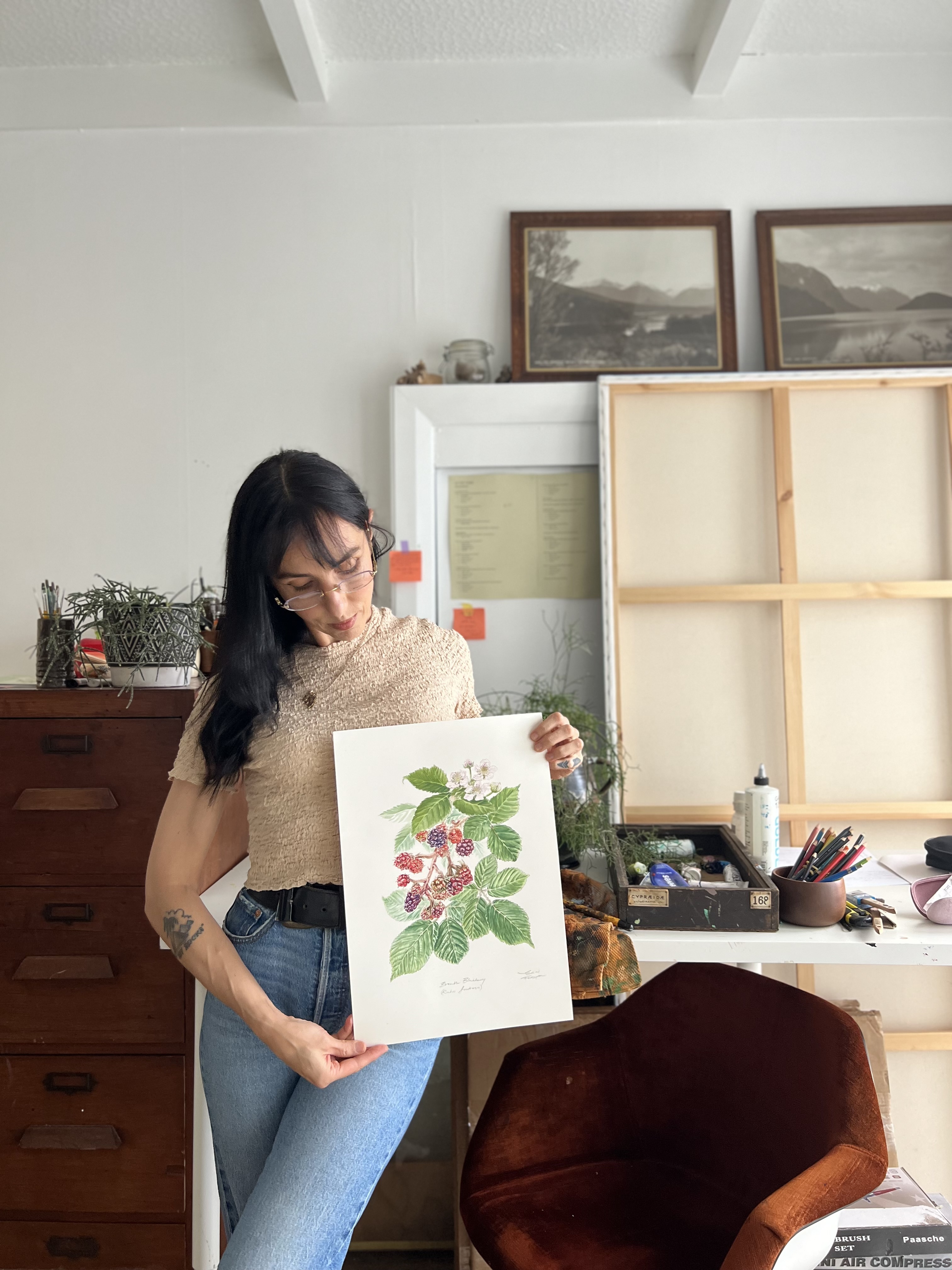 Erin with her blackberry illustration